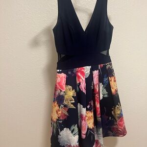 Xscape Black and Floral Mini Dress